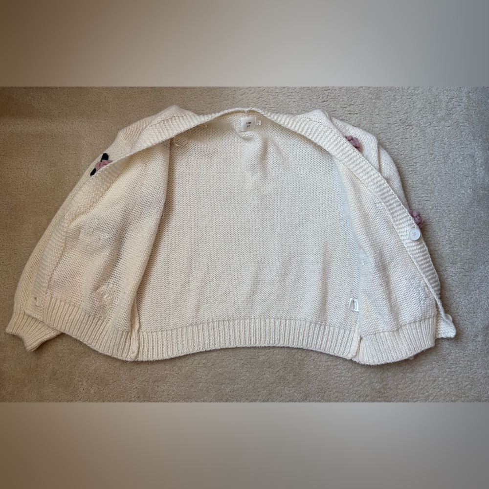 Luna Ivy 3D crocheted flowers cream button cardigan, granniecore, coquette, sz M - Picture 5 of 6